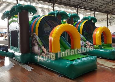 Green Printed PVC Small Inflatable Bouncer Castle Kids Playground Flame Resistant